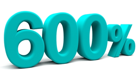 Six hundred percents 3D text, with big fonts isolated on white background. 3D rendering.の写真素材