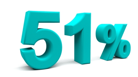 Fifty one percents 3D text, with big fonts isolated on white background. 3D rendering.の写真素材