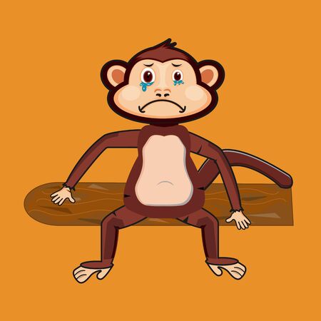 the monkey is crying and sitting on a tree trunkのイラスト素材