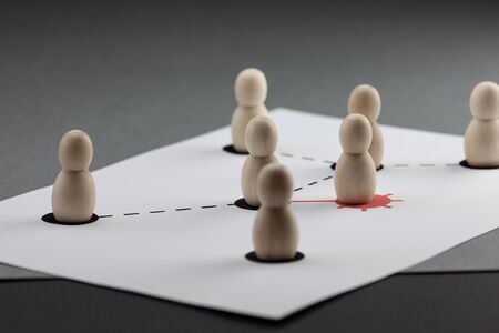 Wooden figures representing concept of social distancing. Corona virus epidemic protective and preventive measures. Steps to protect yourself. Keep the 1 meter, 3 feet, distanceの写真素材