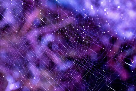 Abstract background image with connection of dots on a colorful background - purple and blueの写真素材