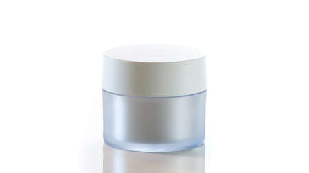 Glass jar of beauty face cream with cap. Isolated on white backgroundの写真素材