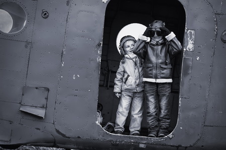 Young pilots in the aircraftの写真素材