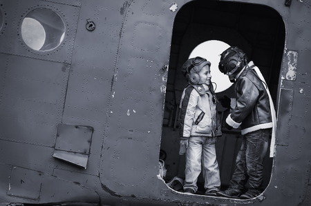 Young pilots in the aircraftの写真素材
