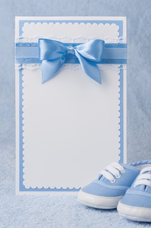 Blank cards with boots in blue birthdayの写真素材
