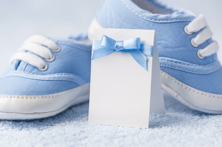 Blank cards with boots in blue birthdayの写真素材