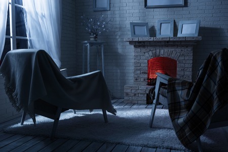 Interior of the living room with the moonlightの写真素材