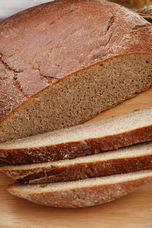 The cut of the bread on a board
