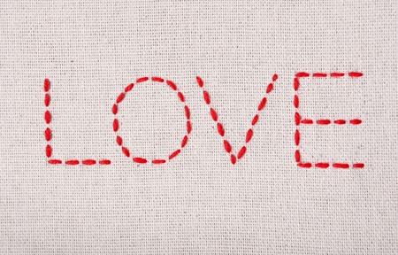 Embroidered symbols on a fabricの写真素材