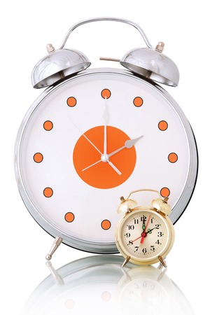 Big and small alarm clocks, Isolated on whiteの写真素材