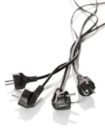 Electric plugs on a white backgroundの写真素材
