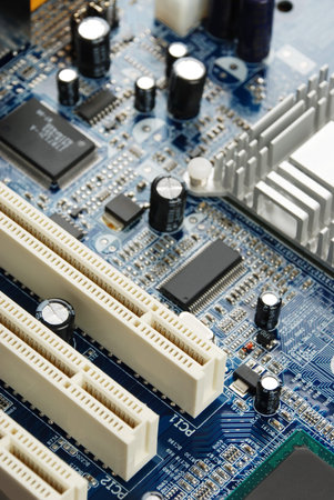 Close-up of the electronic system board, motherboard