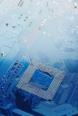 Close-up of the electronic system board, motherboard