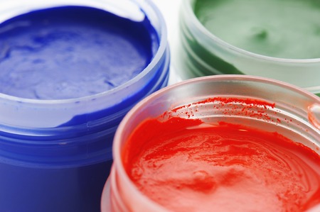 Gouache in jars on a white backgroundの写真素材