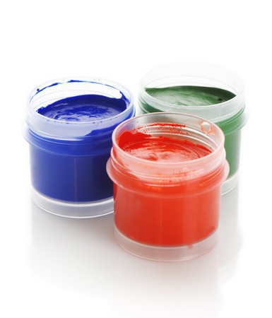 Gouache in jars on a white backgroundの写真素材