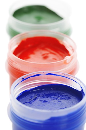 Gouache in jars on a white backgroundの写真素材