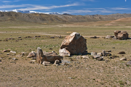 Historic Site, where the sacrificed people went to the mountains. The Republic of Altai.の写真素材