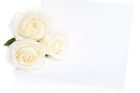 Bouquet of white roses with the invitation to a white background
の写真素材