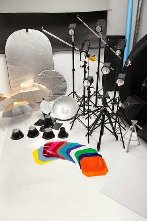 Equipment of studio by various photographic equipmentの写真素材