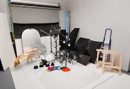 Equipment of studio by various photographic equipmentの写真素材