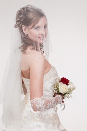 Portrait of the young bride in studioの写真素材
