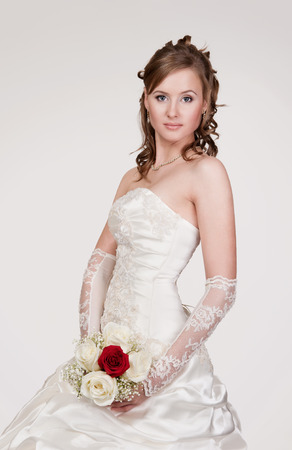 Portrait of the young bride in studioの写真素材
