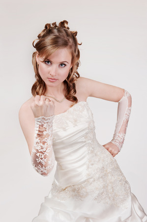 Portrait of the young bride in studioの写真素材