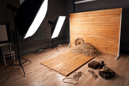 Interior and the equipment of a photographic studio ready for realization of photosession.の写真素材