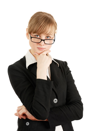 The business woman in eyeglasses on a white backgroundの写真素材