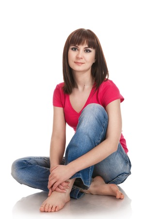 Portrait young woman on a white backgroundの写真素材