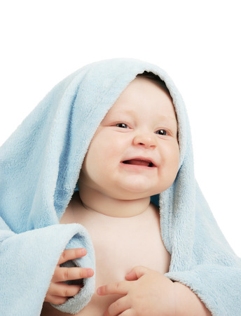 The boy after bathing in a dressing gownの写真素材
