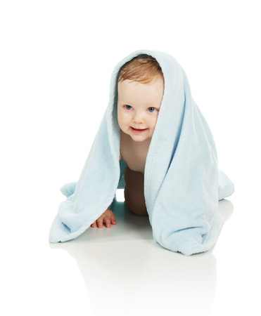 The boy after bathing in a dressing gownの写真素材