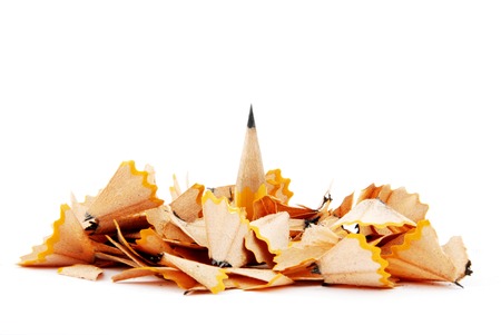 The ground off pencil on a background of a heap of shavings の写真素材