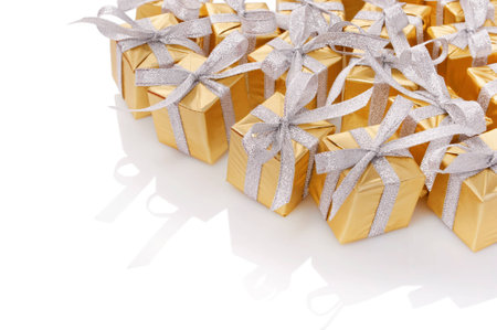 Boxes with gifts on a white backgroundの写真素材