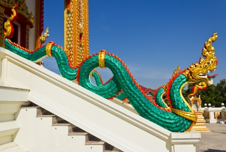green big snake in Thai templeの写真素材