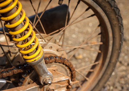 dirty shock absorber of motorcycleの写真素材