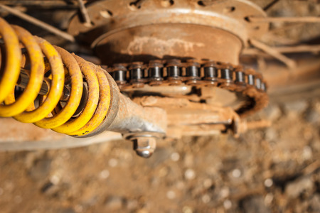 dirty shock absorber of motorcycleの写真素材