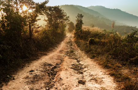 rough way on high mountain, Chiangrai,Thailandの写真素材