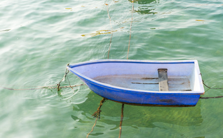 plastic boat in the seaの写真素材
