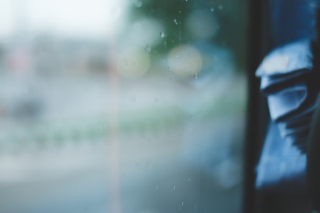 water drops on bus glassの写真素材