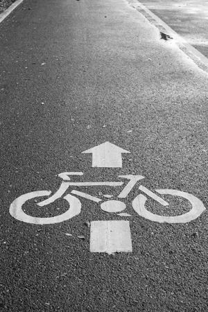 black and white tone asphalt way for cyclingの写真素材
