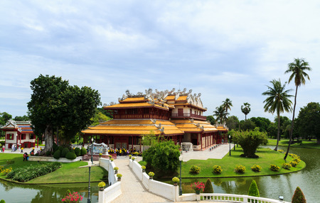 Ayutthaya,Thailand- August 8, 2013: the  students come to sightseeing around The Royal Palace. The historical palace from 17th century at Bang Pa-In, Ayutthaya , Thailand.のeditorial素材