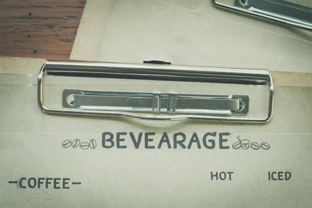 beverage menu paper card on table restaurantの写真素材