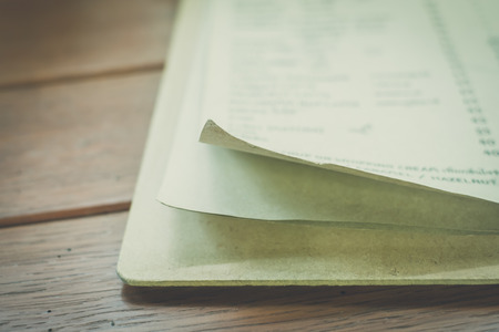 beverage menu paper card on table restaurantの写真素材