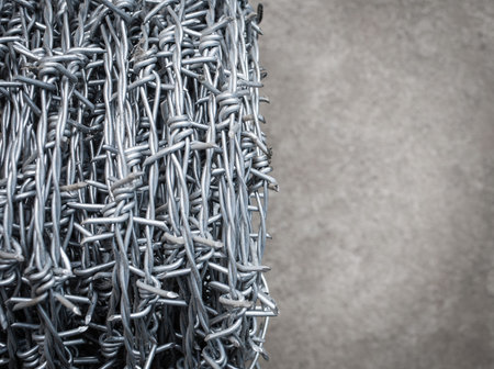 closeup metal barbed wire on ground