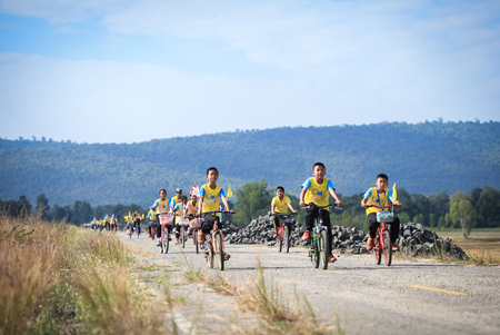 SAKAEO,THAILAND, DEC 11-2015 : Event day in Thailand "Bike for dad". Many people come to join bike a bicycle for dad.Event  show respected to the King of Thailand and promote campaign bike a bicycle to make healthy.のeditorial素材