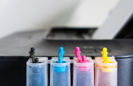 color tube of printer on table office