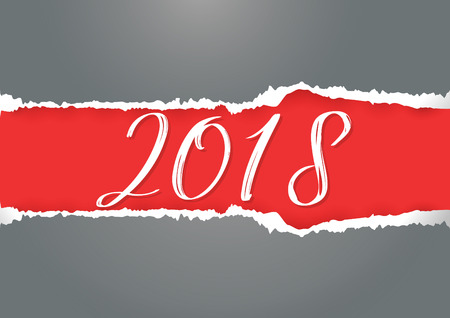 2018 happy new year. vector illustration paper torn design on red backgroundのイラスト素材