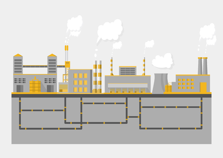 Industrial factory in a flat style.Vector and illustration of manufacturing building.Eco style concept.City landscapeのイラスト素材
