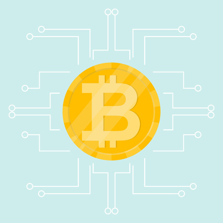 Golden bitcoin digital currency. Money and finance symbol of Cryptocurrency. vector illustration coin icon in flat style のイラスト素材
